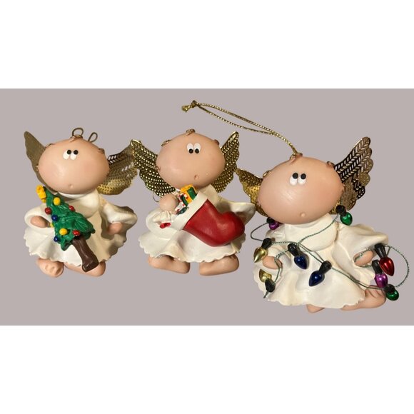 Kirk 2001 Angel Cheeks Christmas Ornaments With Decorative Elements Set of 3 - Picture 1 of 12